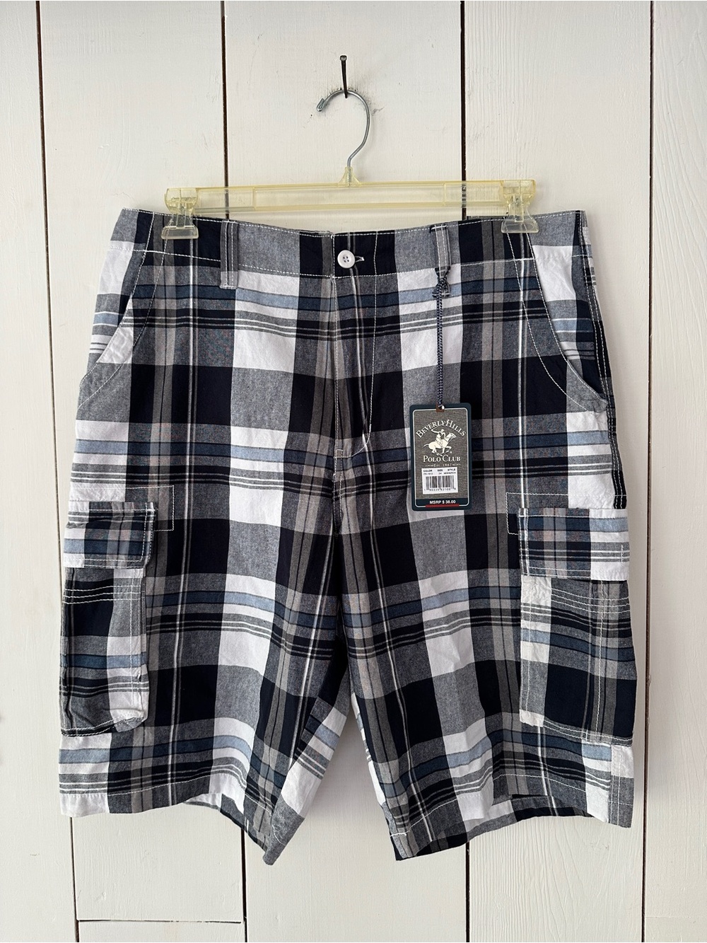 Beverly Hills Polo Club Mens Sz 34 Plaid Check Cargo Shorts